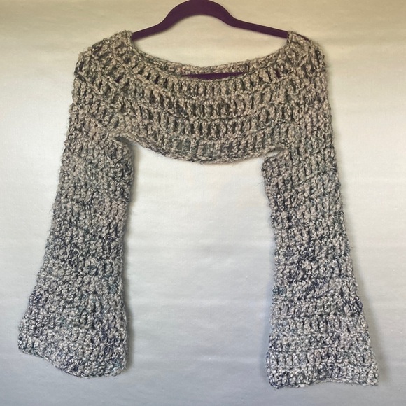 Hand Crafted Sweaters - Handmade Crochet Cropped Top Hollow Out Long Sleeve Knit Sweater Cover Ups Sz S
